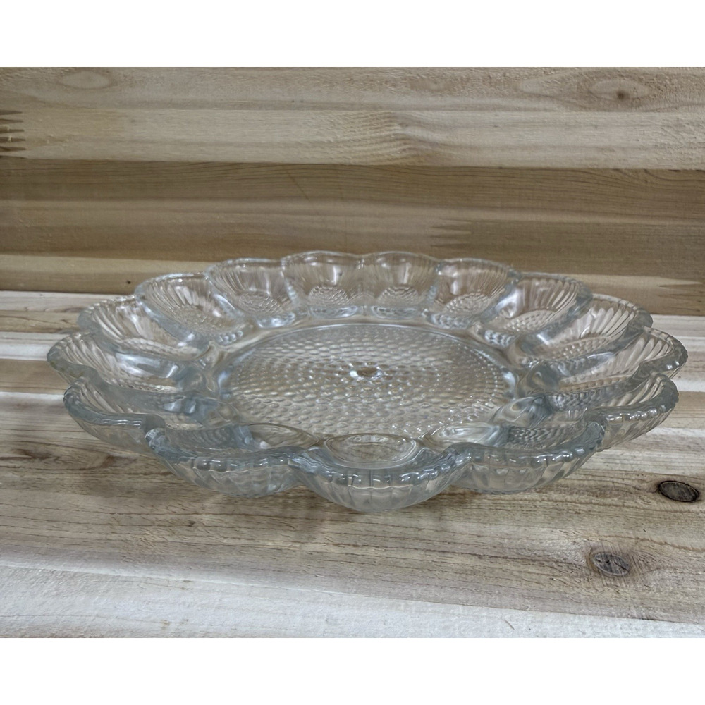 Vintage Egg Relish Serving 15 Plate Pressed Clear Indiana Glass 11" Hobnail